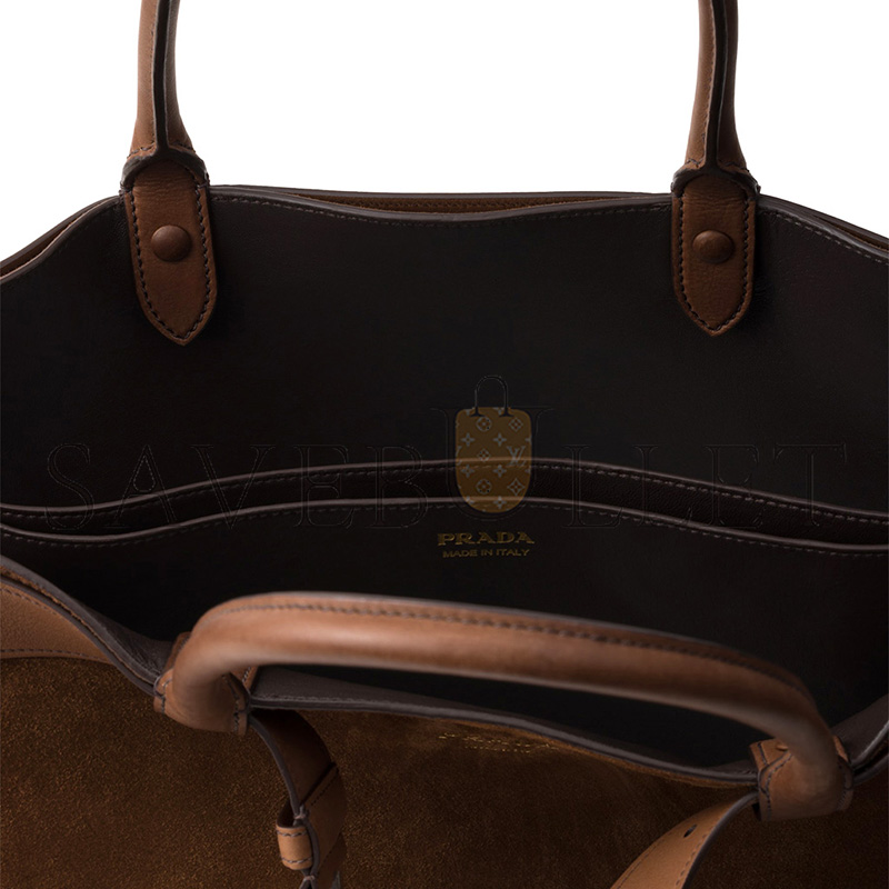 Pra*a buckle embellished suede leather handbag 2vg126 (48*34*18cm)
